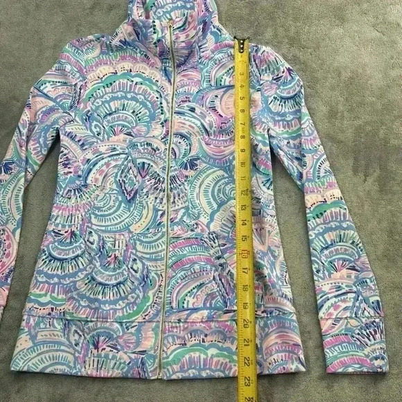 Lilly Pulitzer Jacket Womens XXS Leona Zip Up Happy As A Clam UPF 50+ Geometric - Picture 2 of 11